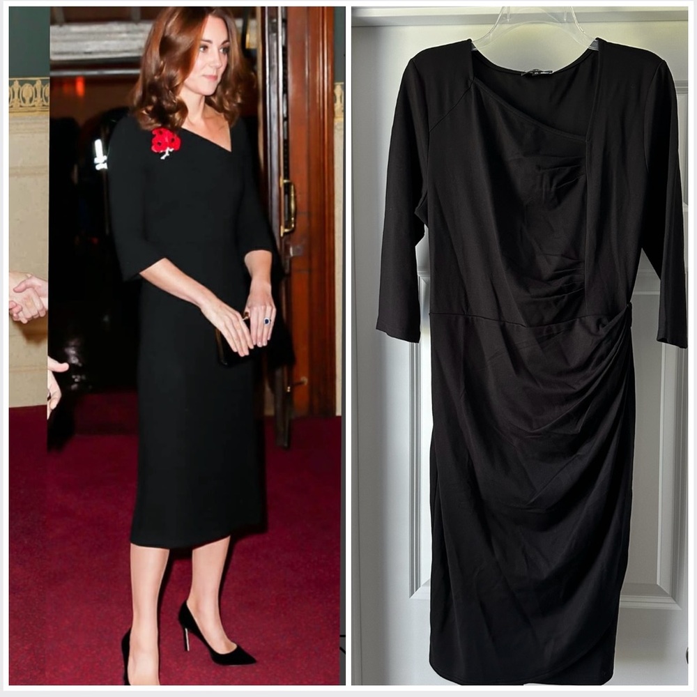 NWT Black Asymmetrical Ruched Sheath Dress